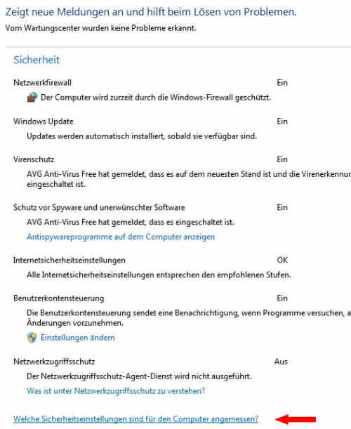Windows 7 Sicherheitsstatus