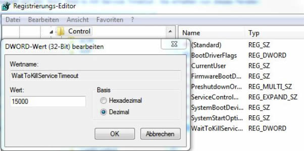 Schneller herunterfahren Registry