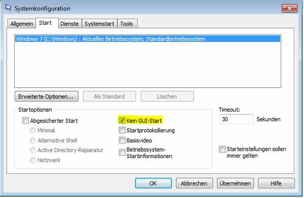 Startbildschirm deaktivieren