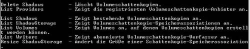 vssadmin Eingabeaufforderung