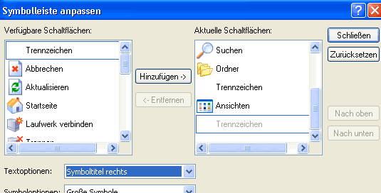Symbolleiste anpassen