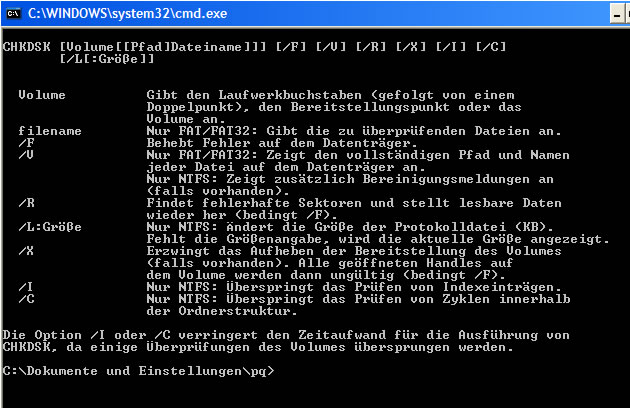CHKDSK Komandozeile