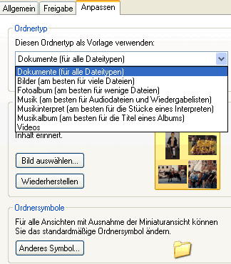 Ordnertyp festlegen