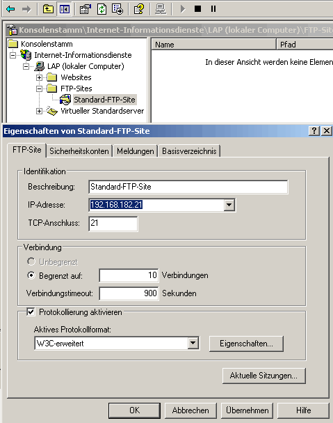 Eigenschaft von Standard-FTP-Site