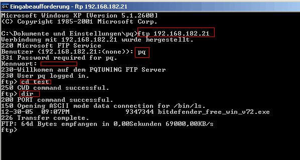 Eingabeaufforderung - ftp