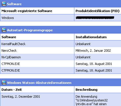 Software Informationen ermitteln