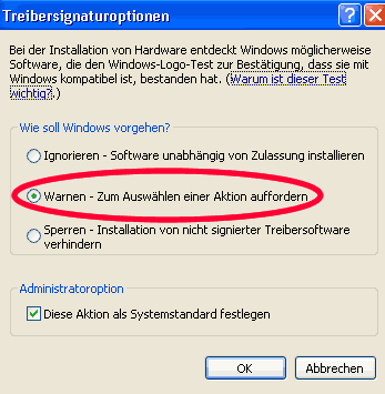 Treibersignaturoptionen