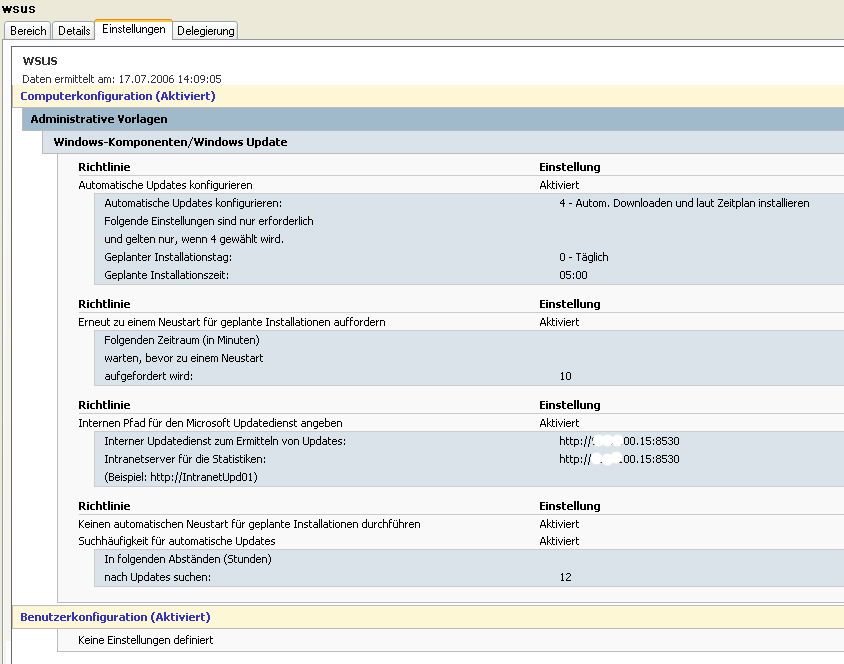 WSUS Einstellungen