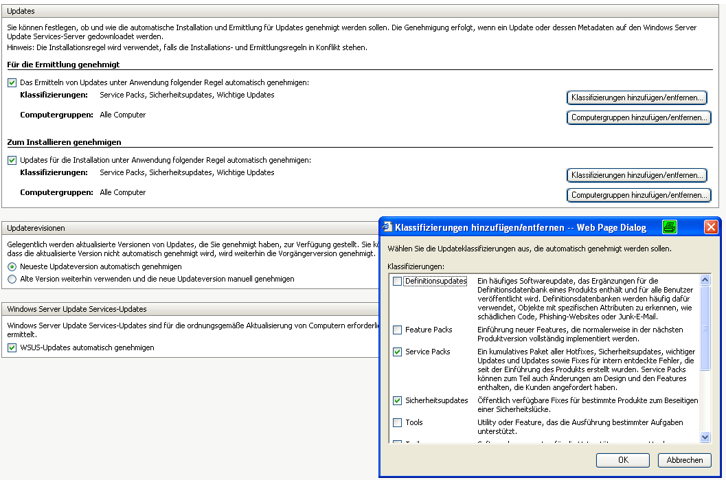 WSUS Klassifizierungen